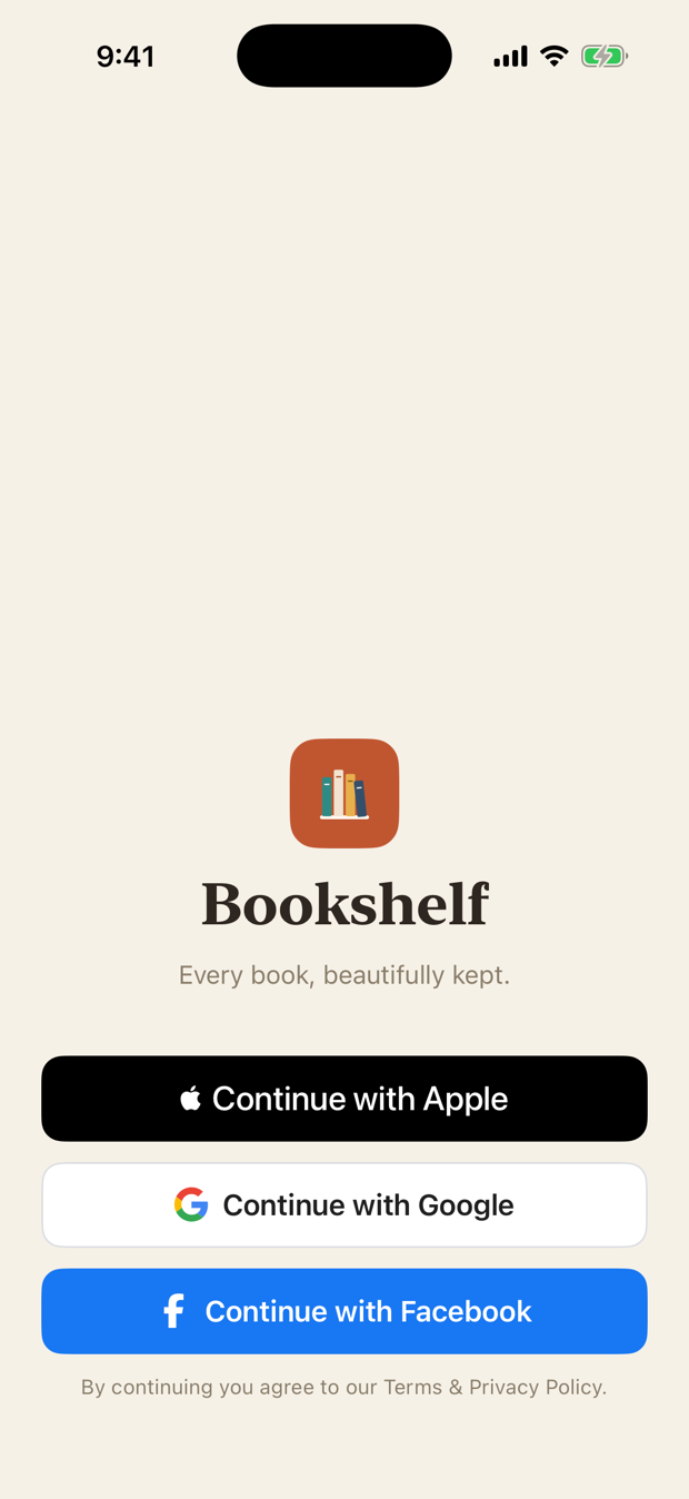 Bookshelf sign-in screen